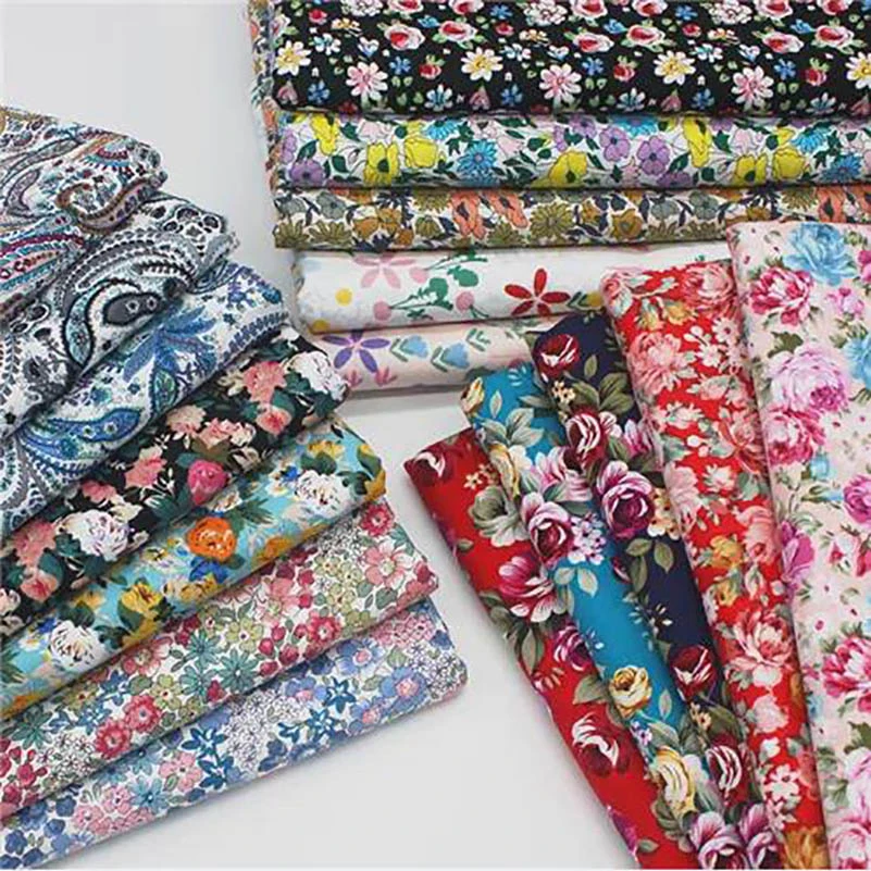 Cotton Patchwork Fabric Poplin Floral Flowers Daisy Printing DIY Handmade for Quilting Per Half Meter