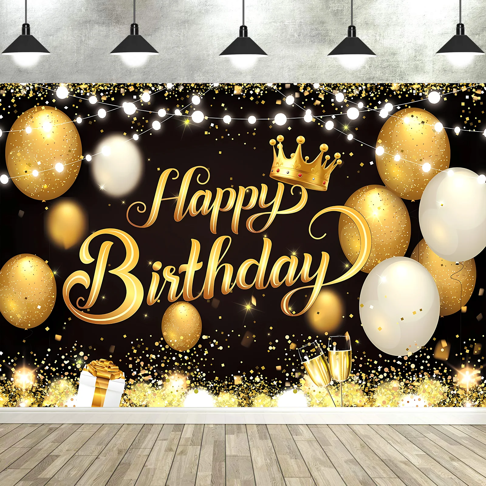 

Black Rose Golden Happy Birthday Photography Backdrops Cloth Glitter Pink Golden Happy Birthday Banner Decoration for Women Girl