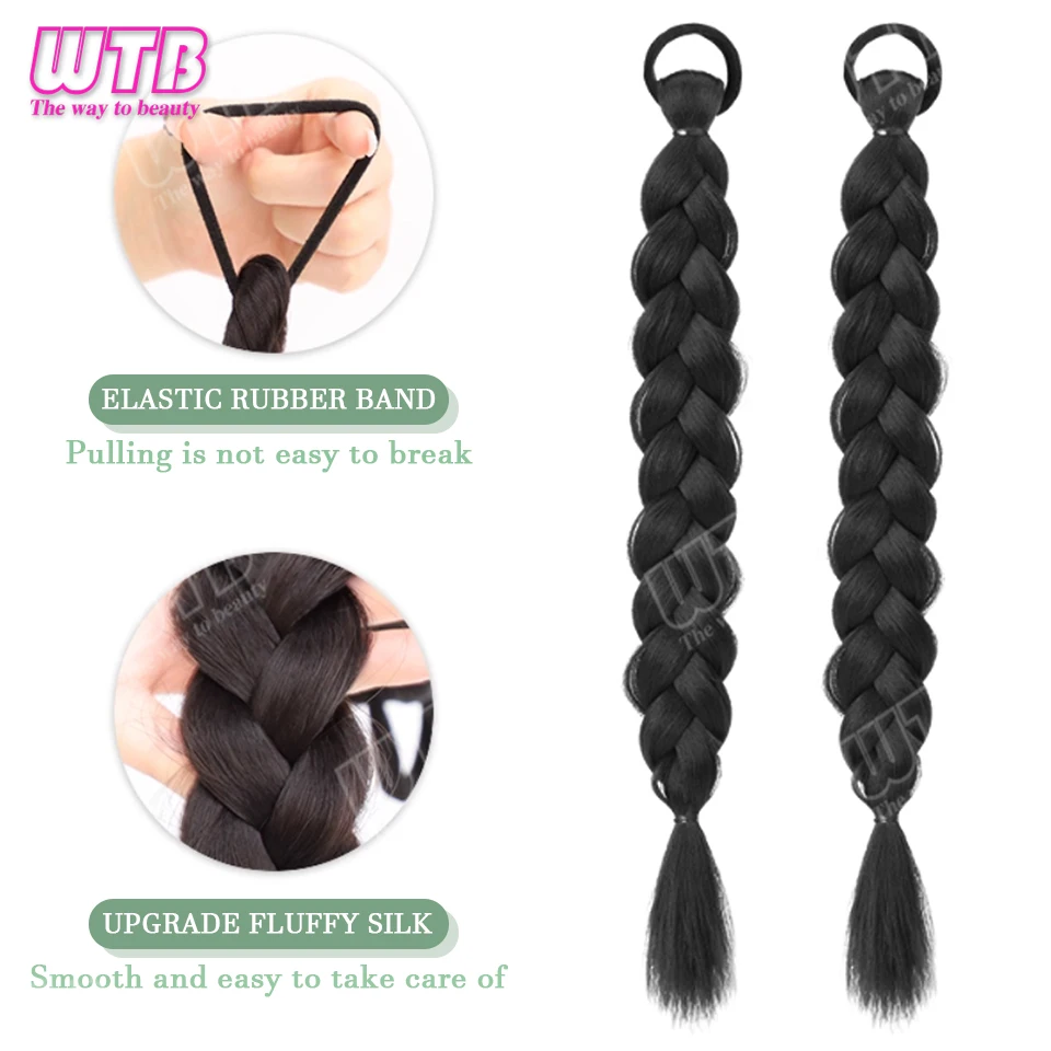 WTB Braided Ponytail Synthetic Hair Wig Elastic Tie Fluffy Smooth Braided Ponytail Suitable for Women's Daily Wear and Holidays image 3