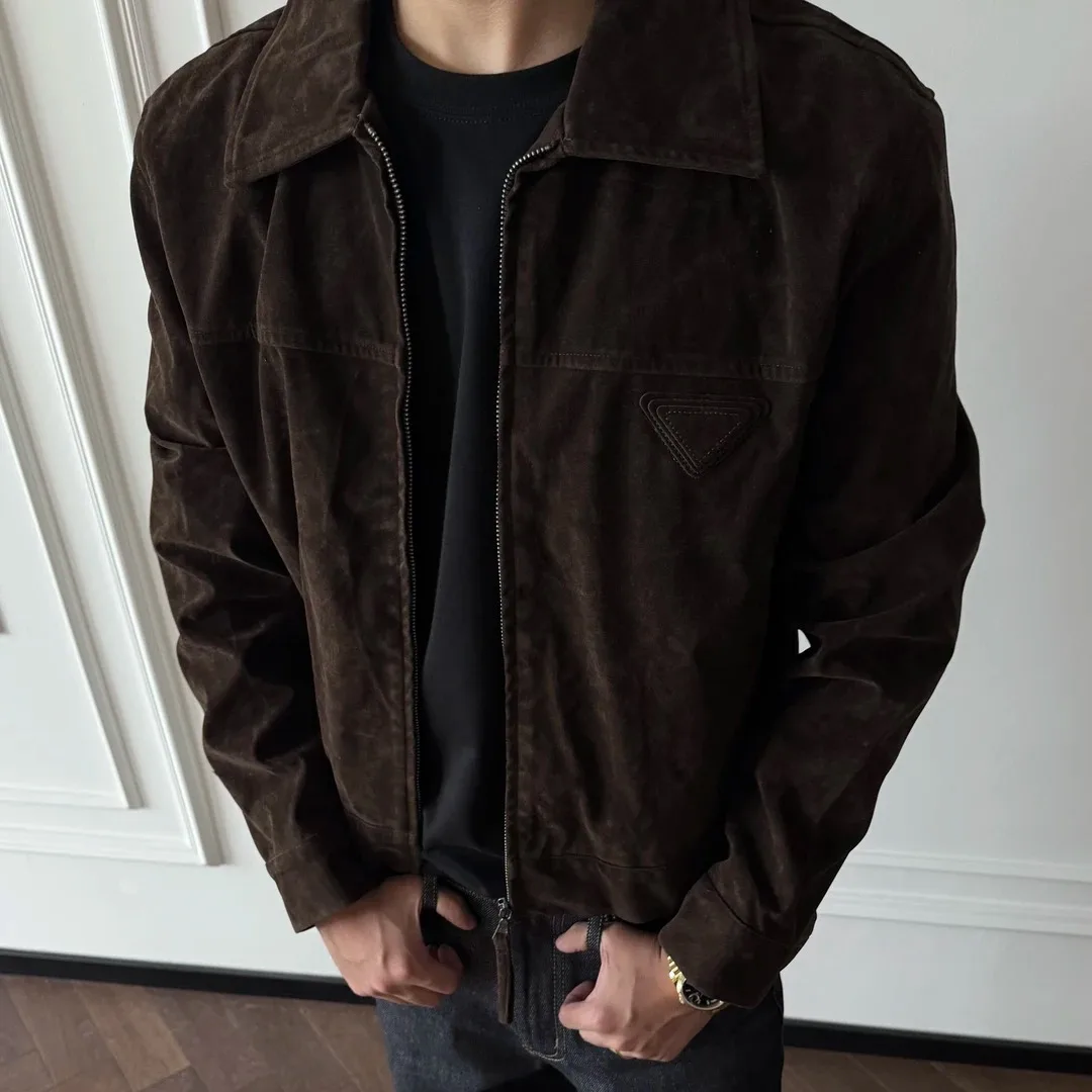 

Retro Suede Feel ort Wide Fit Zipper Jaet Men's Sle American Vintage Velvet Jaet Coat Casual Faion Urban Sle