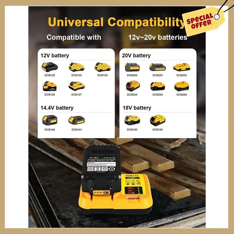 

DCB112 Замена зарядного устройства для Dewalt Зарядное устройство для Dewalt 12 В 20 В Макс. литиевая батарея Американская вилка Прочный Простота в использовании