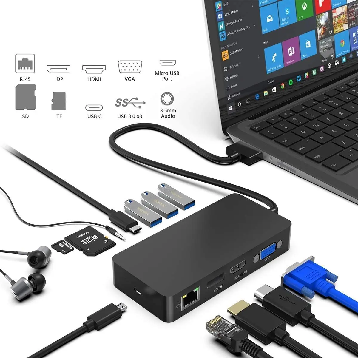 Microsoft Surface Pro 4 5 6 Laptop Dock for USB Hub Docking Station Gigabit Ethernet 4K HDMI VGA DP 3.5 mm SD/TF Card Reader