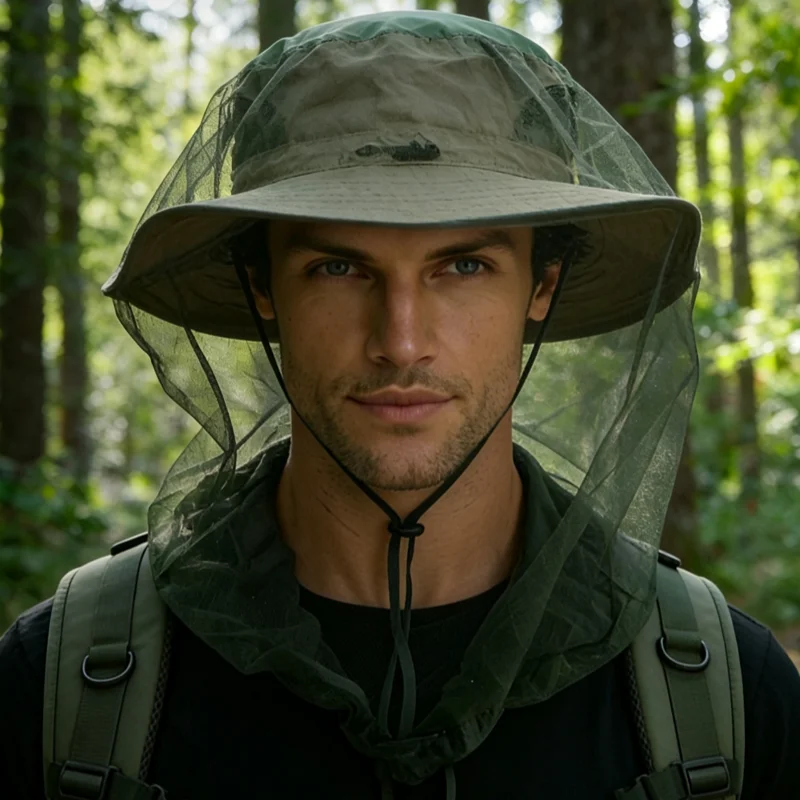 Fishing Anti Mosquito Insect Hat Fishing Hat Bug Mesh Head Net Face Protector Camping Sunshade Hats Outdoor Travel Camping