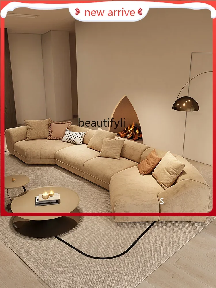 

S132 Italian Sofa Creative Chaise End Fabric Sofa Living Room Modern Light Luxury Cream Style