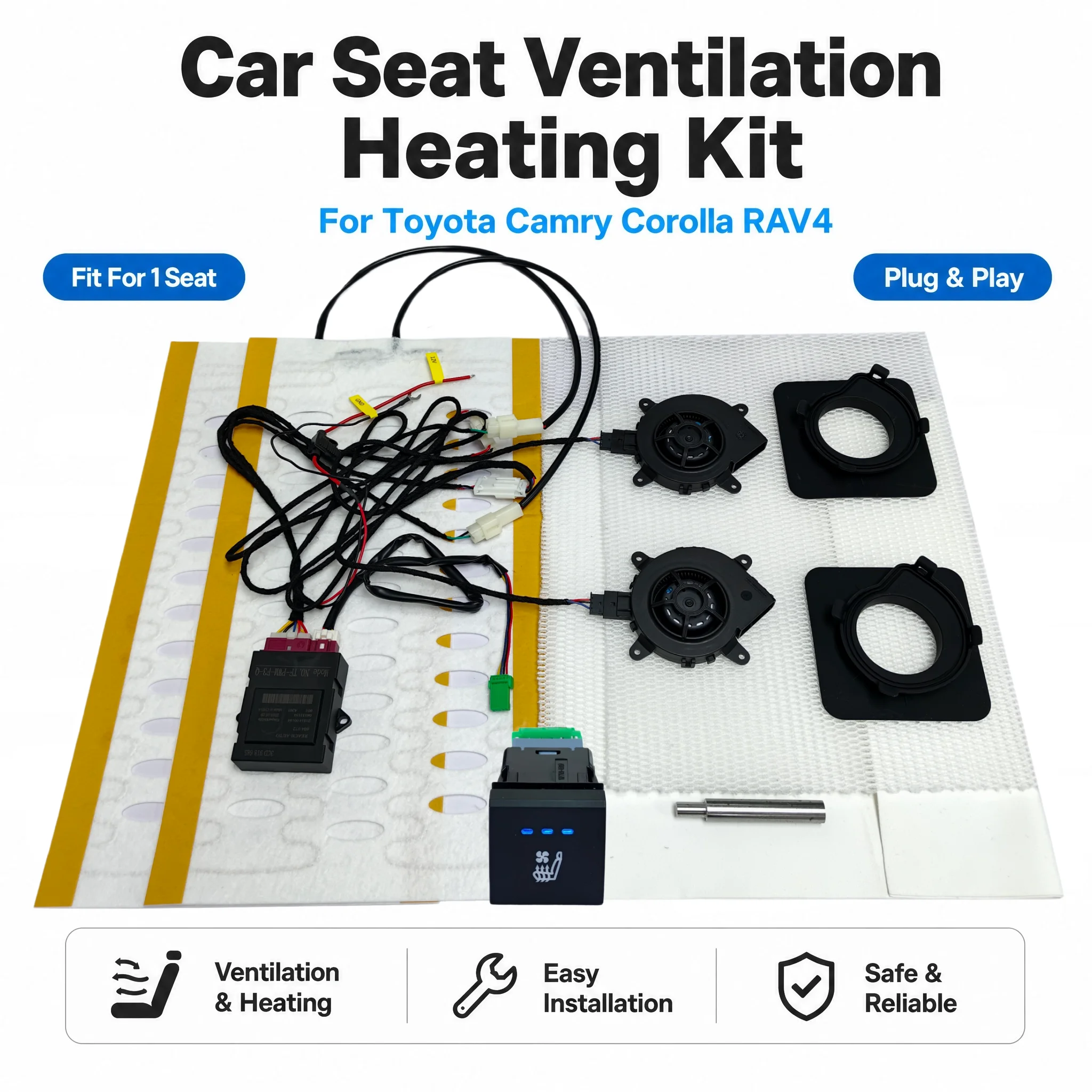 Car Seat Ventilation Heating Kit 12V Built-In Cooling Upgrade For Toyota Camry Corolla RAV4 Seat Retrofit Fit For 1 Seat