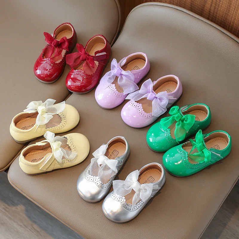 Bright Candy Colors Little Girls Shoes Children Oxfords Girls Soft PU Leather Shoes Princess Flats Party Wedding Shoes For Girl