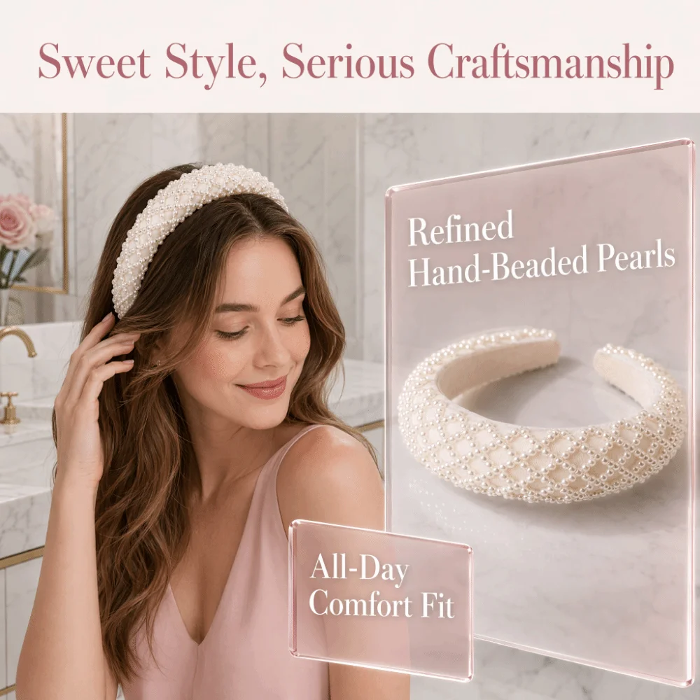 Elegant Pearl Pearl Hair Hoop Round Pearl Decor Retro Style Headband Hand Strung Beads Beaded Hair Band Women