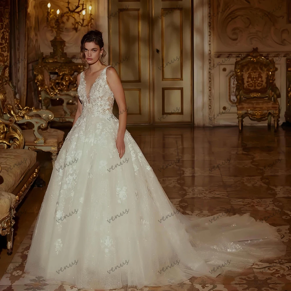 Vintage Wedding Dresses A Line Bridal Gowns Lace Tiered Robes Deep V Neck Pretty свадебное платье Vestidos De Novia Customized