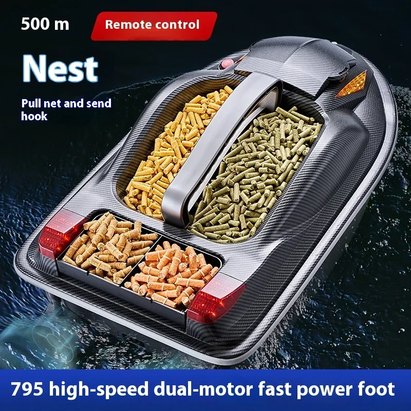 Newremote Control Bait Boat Large Hj817 High Speed 500m 7kg Rc Fishing Boat 3 Hopper Load Voice Broadcast Smart Route Correction