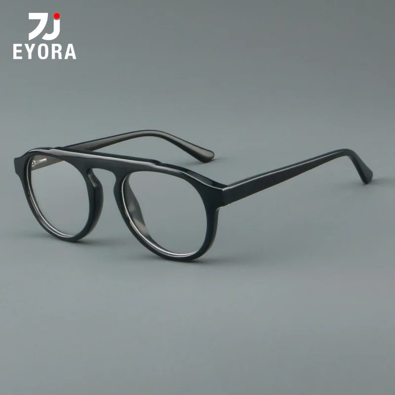 

EYORA Retro Acetate Round Anti Blue Light Reading Glasses Anti-Reflection Myopia Eyewear Photochromic Progressive Eyeglasses