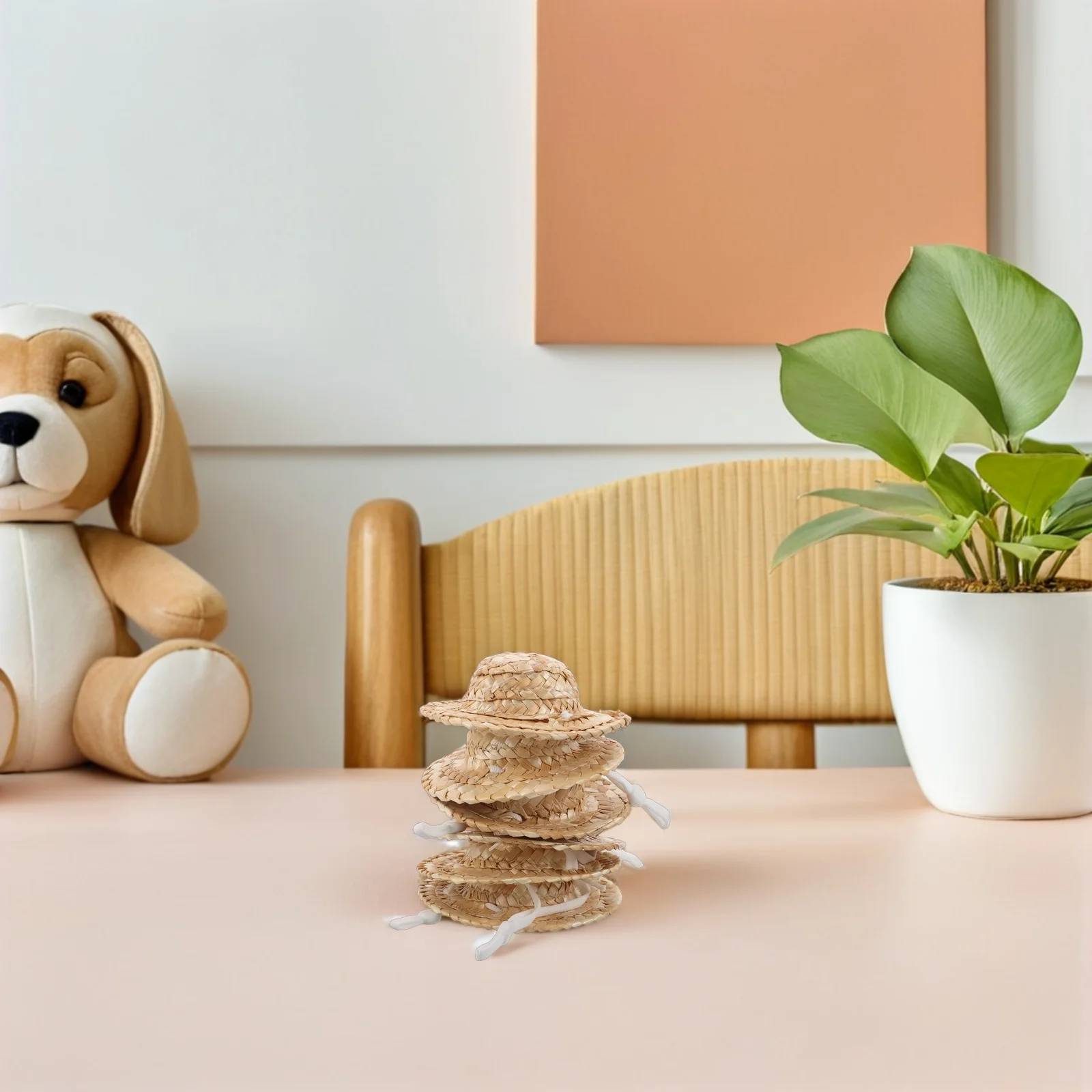 10Pcs Dollhouse Miniature Hats Hand Woven Straw Caps 8Cm Diameter DIY Tiny Craft Sombreros for Decorations Breathable Bamboo