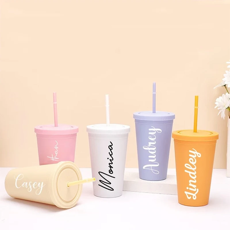 Personalized Bridesmaid Frosted Sippy Cups Wall with Names and Reusable Bridal Wedding Gifts and Unique Designs Water Sippy Cups