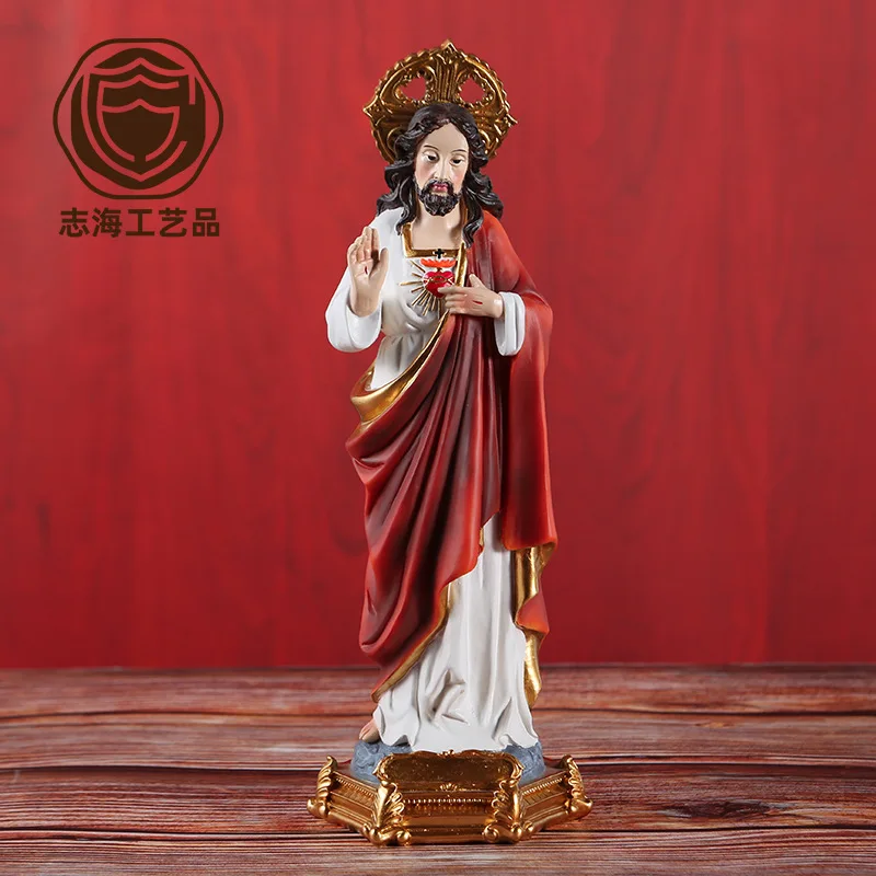 

30.5CM Classical Raised-Hand Resin Statue - Easter Home Decor, Handcrafted Religious Gift, Elegant Figurine