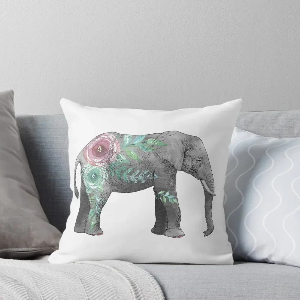 

Watercolor elephant with flowers Throw Pillow luxury home accessories christmas pillowcases Pillow