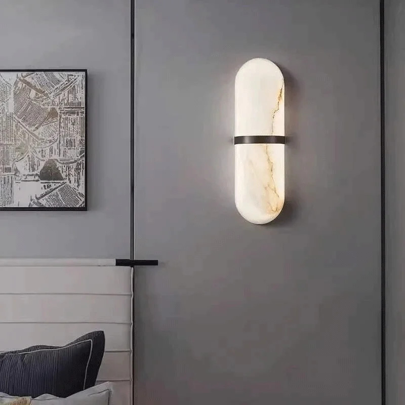 Natural Wall Sconce Long Oval Marble Texture Wall Lamp Bedroom Bedside Corridor Indoor Wall