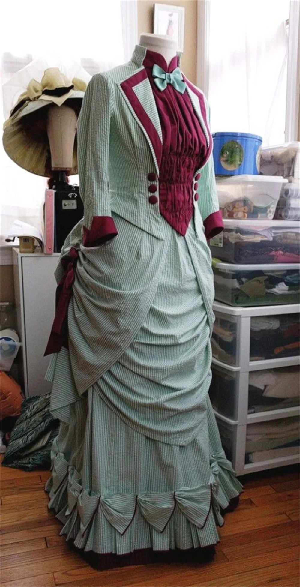 18th Century Victorian Bustle Gown Costume Steampunk Gothic Ball Gown Bustle Dress Medieval Southern Belle Lady Walking Dress