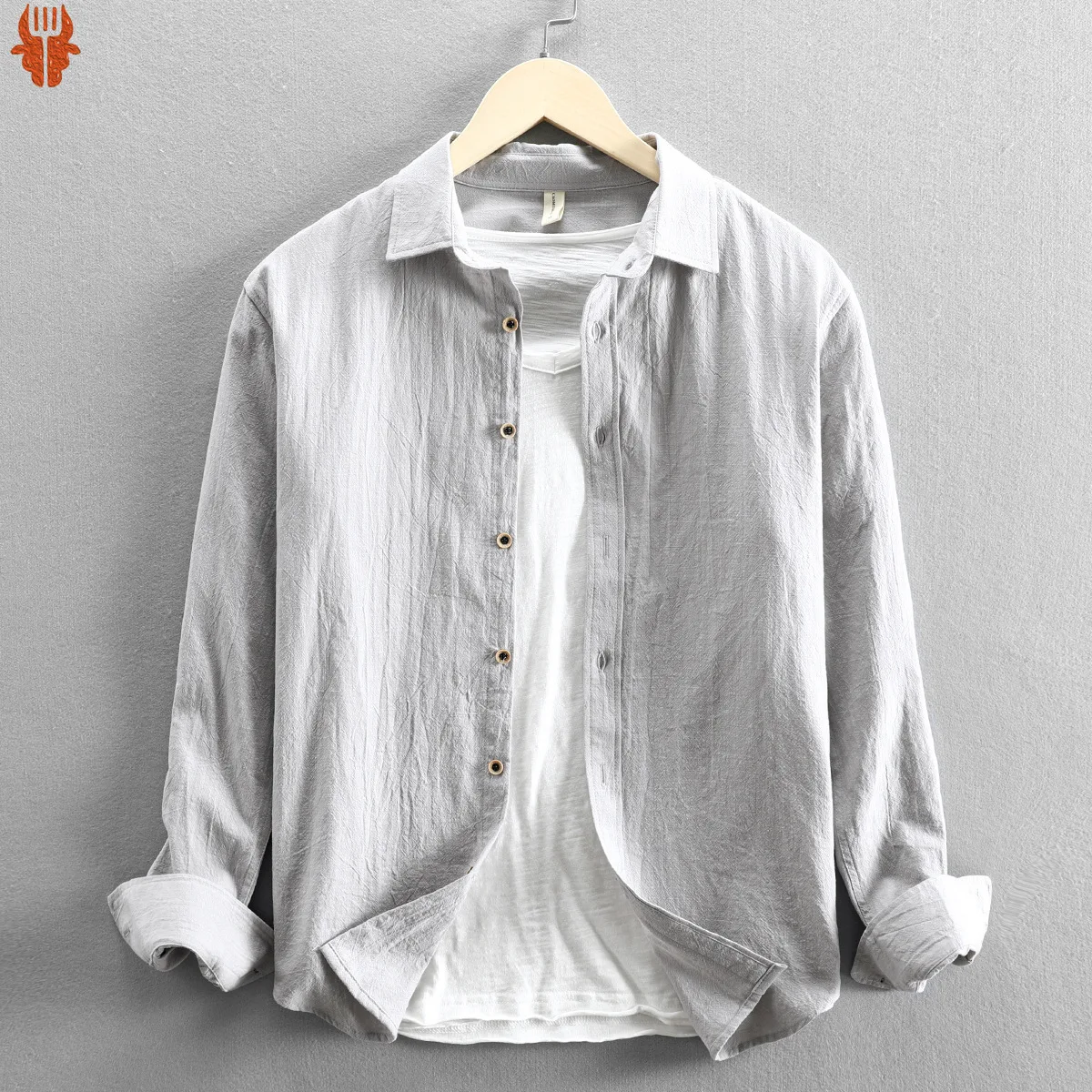 

Basic Classic Long Sleeve Linen Cotton Shirts For Men Sold Color Comfortble Casual Button Up Hemp Shirt Man Chemises Homme