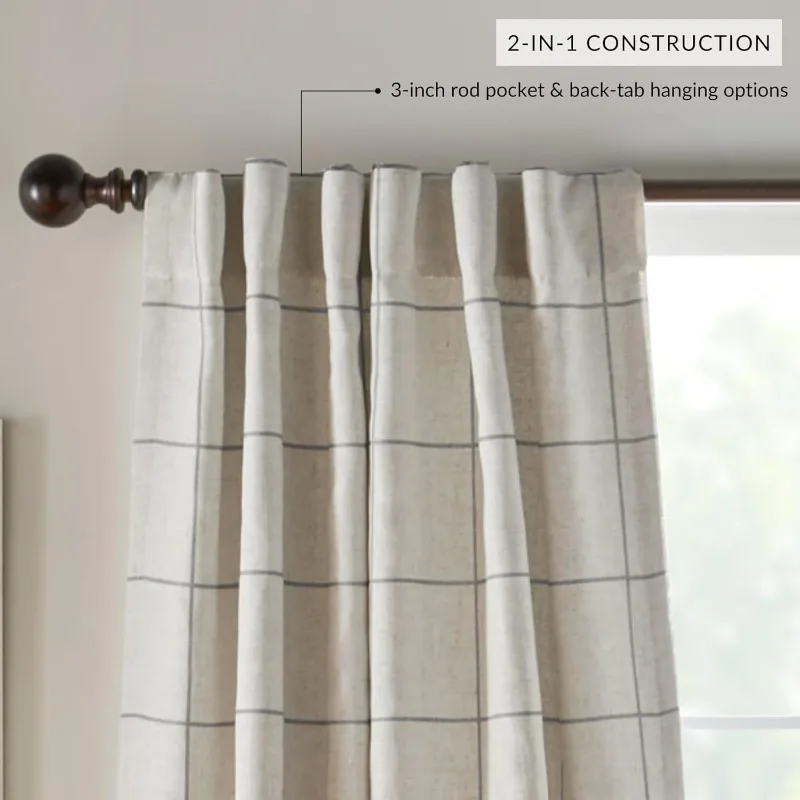 Pane Lattice Blackout Curtains, Living Room and Bedroom Curtains with Back Pulls and Rod Pocket Pulls, 52" x 108", Gray, 1 Piece