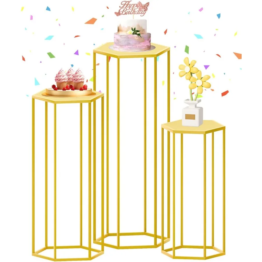 

Шестигранная подставка на пьедестале, набор из 3-х золотых цилиндрических подставок для вечеринки, металлические цилиндрические подставки на пьедестале, высокие столовые подставки для торта, цилиндр T