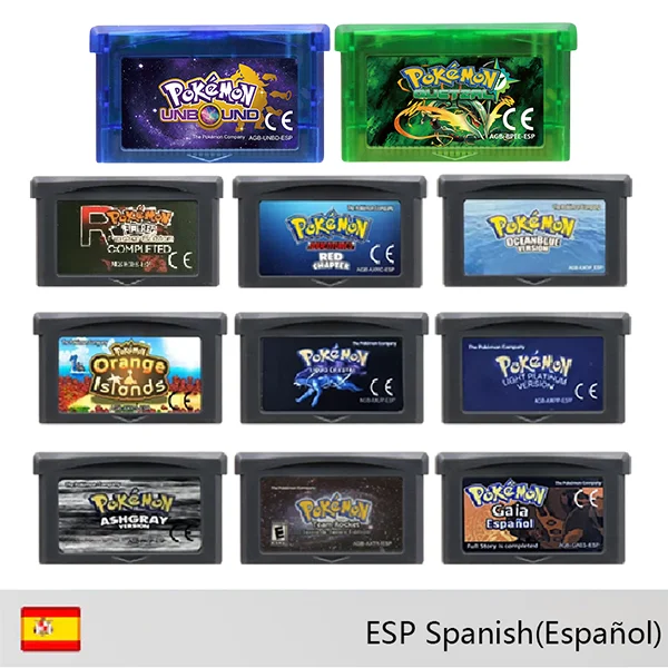 ESP Game Cartridge Video Game Console Card Pokemon Unound Quetzal AshGray Liquid Crystal Gaia FireRed Rocket for GBA