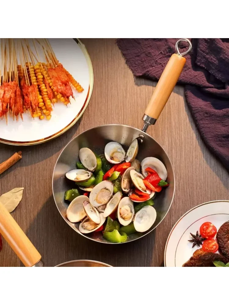 Frigideira wok pequena sem revestimento, aço inoxidável 316, panela de indução para cozinha doméstica, fogão a gás, frigideira e