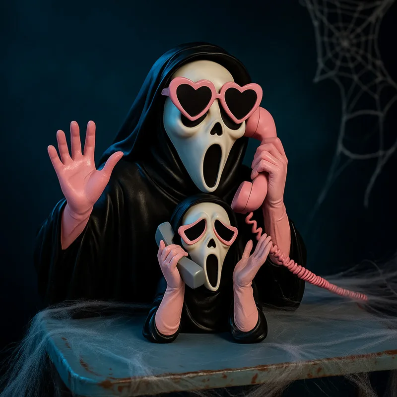 

Halloween Resin Ghost Face Girl Phone Holder With LED Light, Horror Desk Ornament Gothic Home Decor For Spooky Party Display