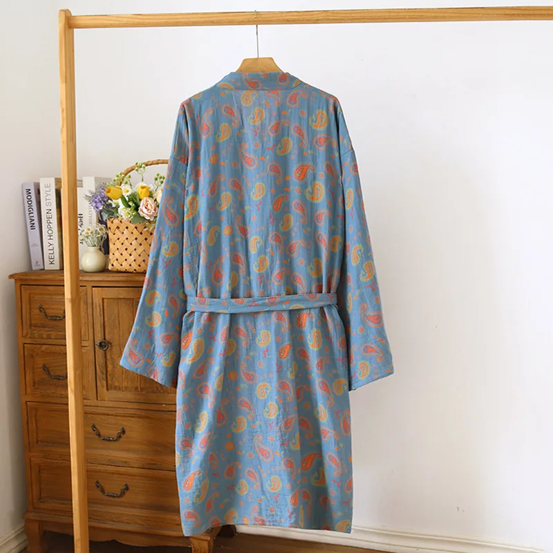 Print Cotton Double-layer Gauze Bathrobe Women Pajamas Clothes Home Wear Absorbent Bath Robe Women