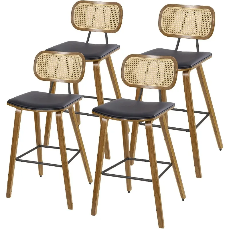 

Counter Height Bar Stools Set of 4, Modern Counter Stools, 26" Wood Kitchen Stool PU Leather Upholstered Barstool