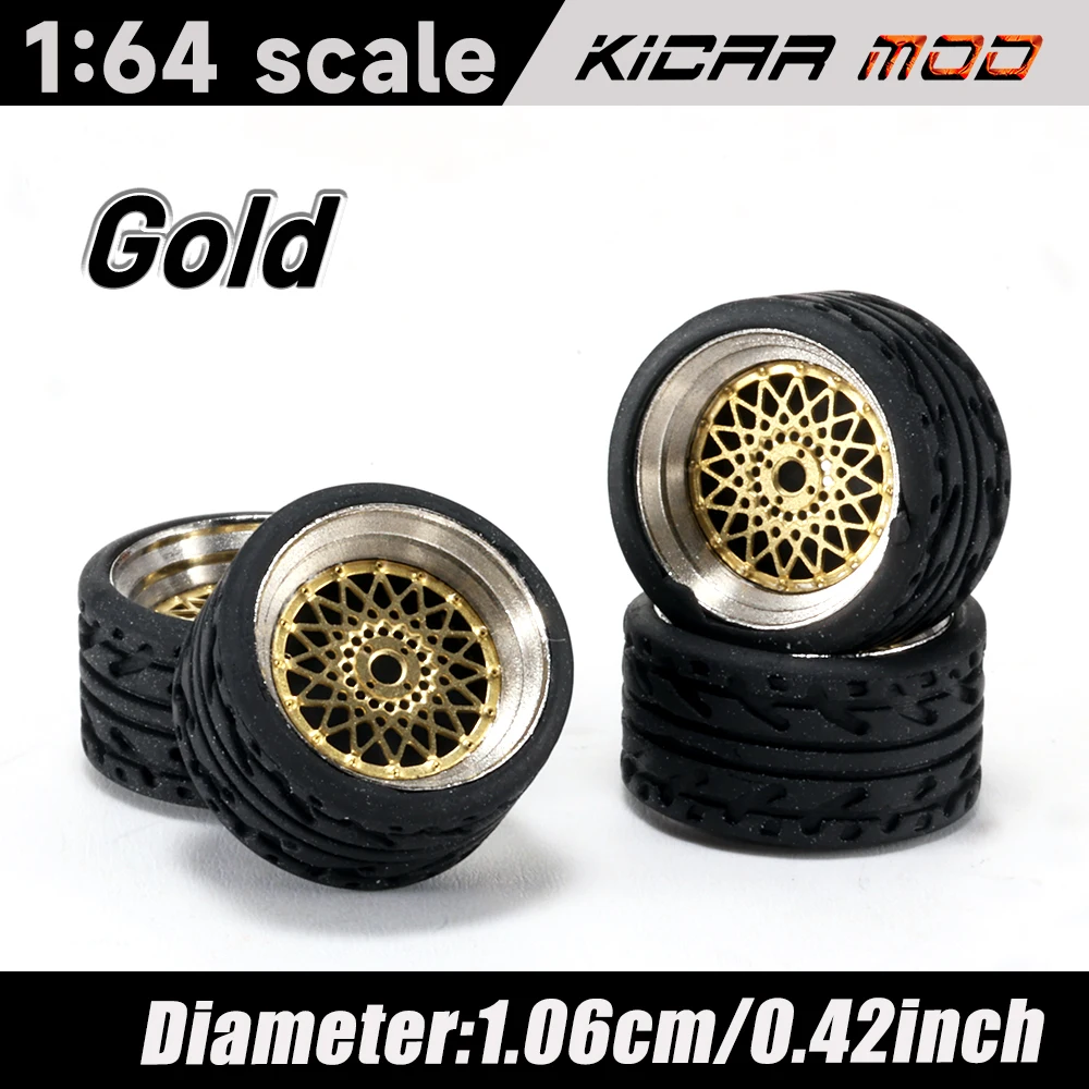 Carlomo 1/64 N-Class Model Car Alloy Wheels With Rubber Tires Assembly Rims Refitting Parts for Model Vehicle 4pcs Set