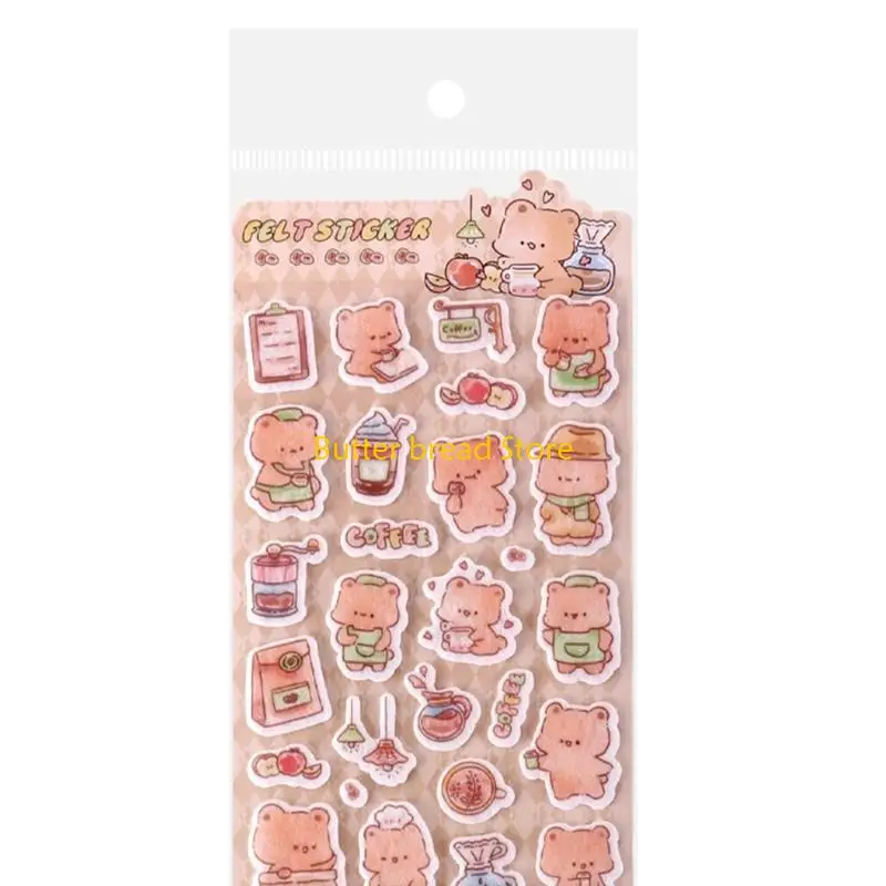 W89C Adorable Felt Paper Sticker Scrapbooking Sticker For Notebook Journal Planner Photo Album Laptop Phone Case Decoration