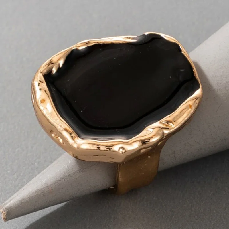 النفط خاتم مشترك كبير القوطية مجوهرات البوهيمي الحجر الأسود الدائري للنساء الرجال سحر