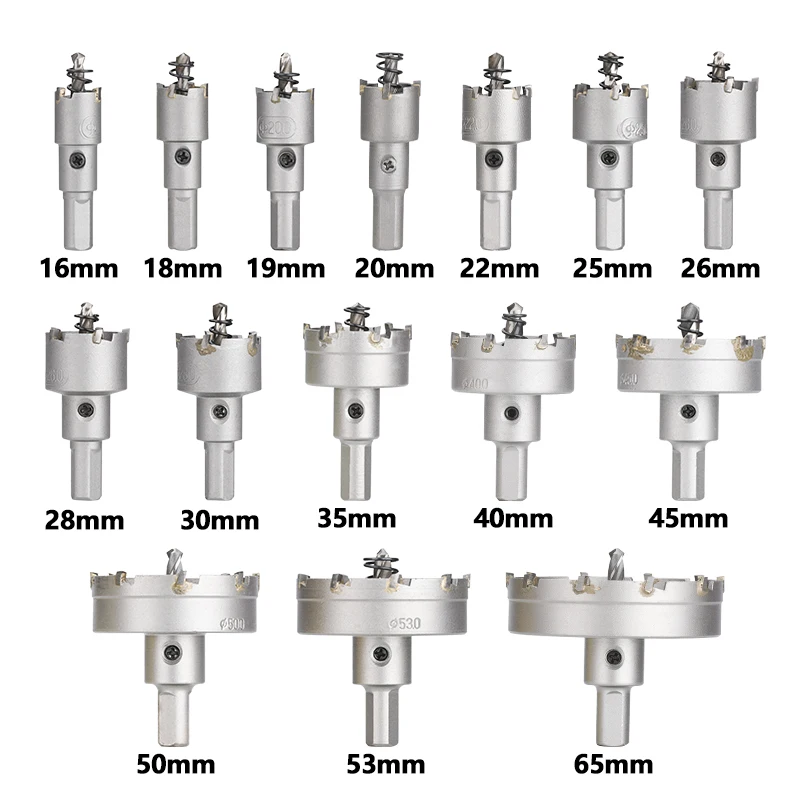 16-65mm TCT Hole Saw Drill Bit Alloy Carbide Core Drill Bit Stainless Steel Plate Iron Metal Sheet Hole Cutting Tool