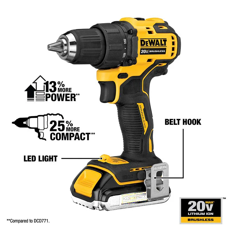 DEWALT Original DCD708 Atomic 20V MAX Brushless Cordless Drill 1/2-Inch Compact Drill Mini Power Screwdriver Electric Tools