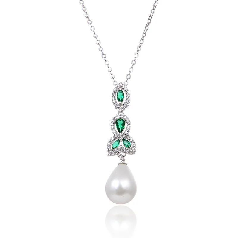 Fine Necklace  Flower Green Pearl  Pave Zircon ,New Thomas Style Glam Fashion Jewelry For Women  925 Sterling Silver