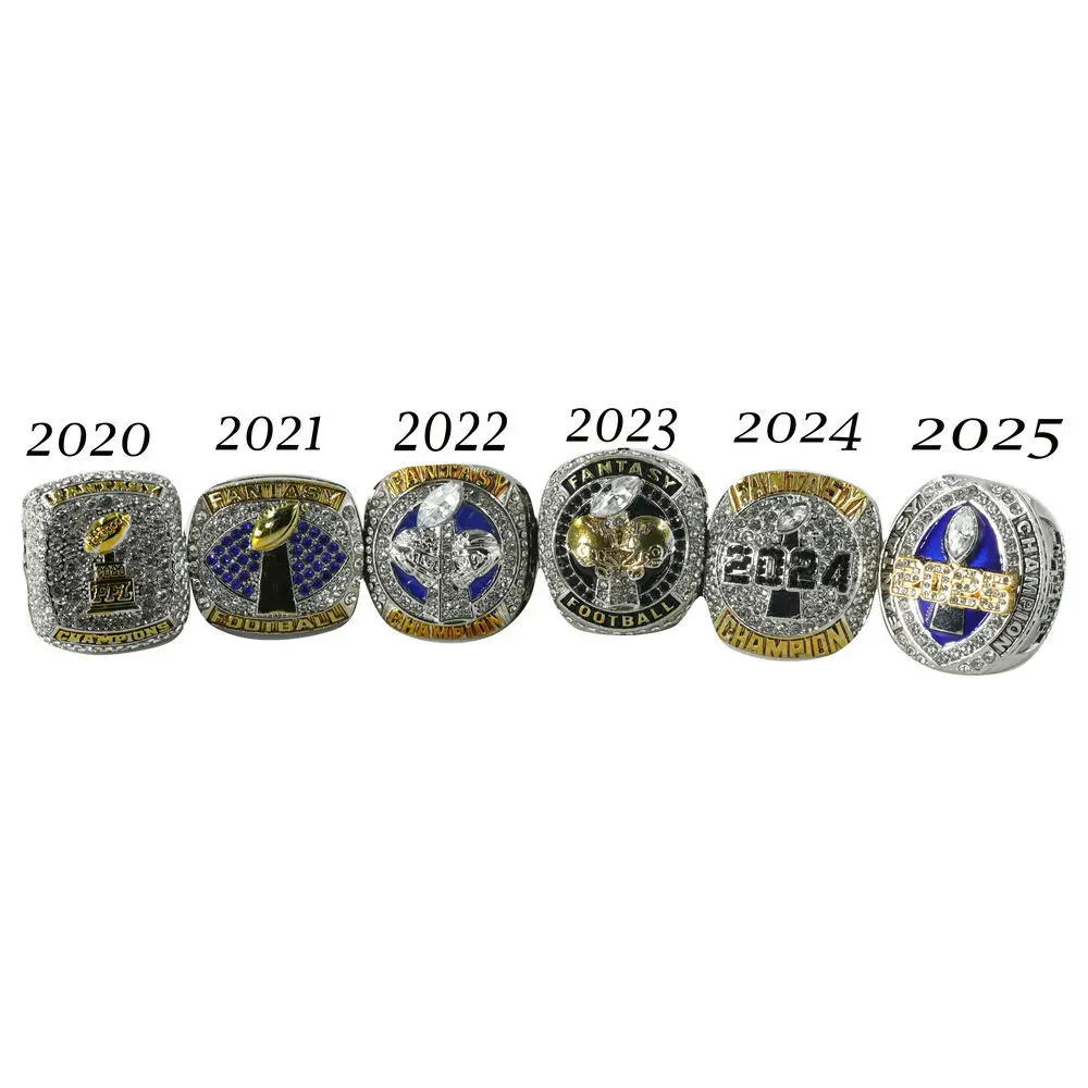 6/12 sets of rings, fantasy  football championship ring set, classic retro fan ring gift, fashionable accessory