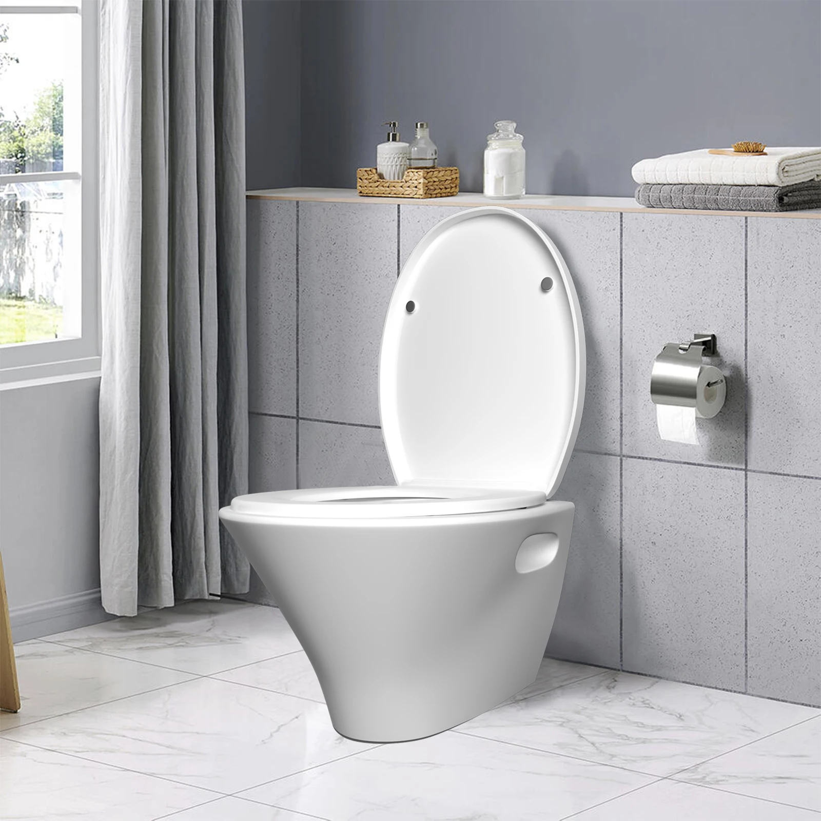 Siège de toilette DayPlus, couvercle de toilette antibactérien, sièges WC à fermeture douce, blancs avec fixation rapide, en duroplastique robuste