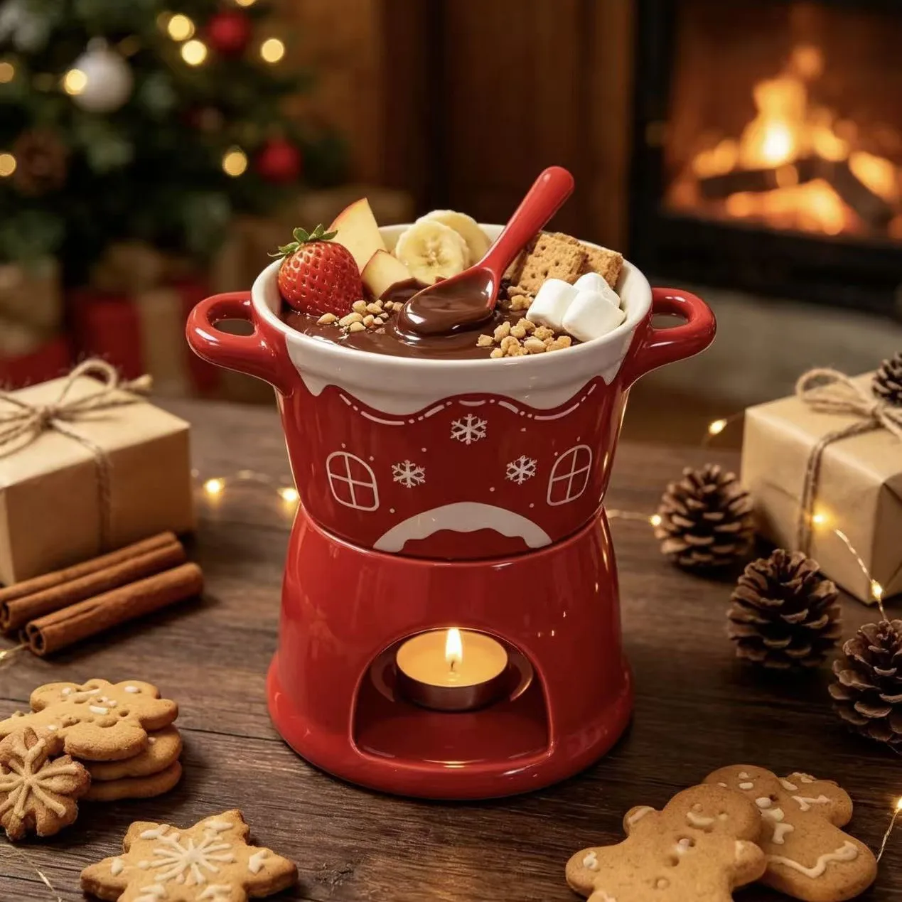 Kerst keramische mok, verwarmde chocolade-hotpot beker met kaarsen, paarstijl, kerstcadeau