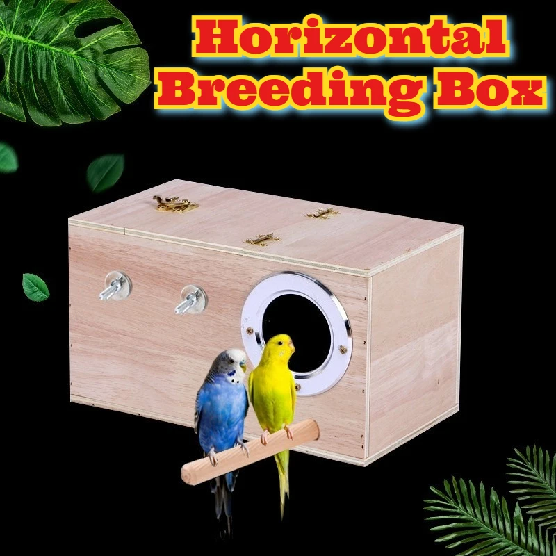 

Horizontal Bird Breeding Box Parrot Nest House Budgie Cockatiel Lovebird Incubator Warm Wooden Birdhouse Winter Hanging Hook