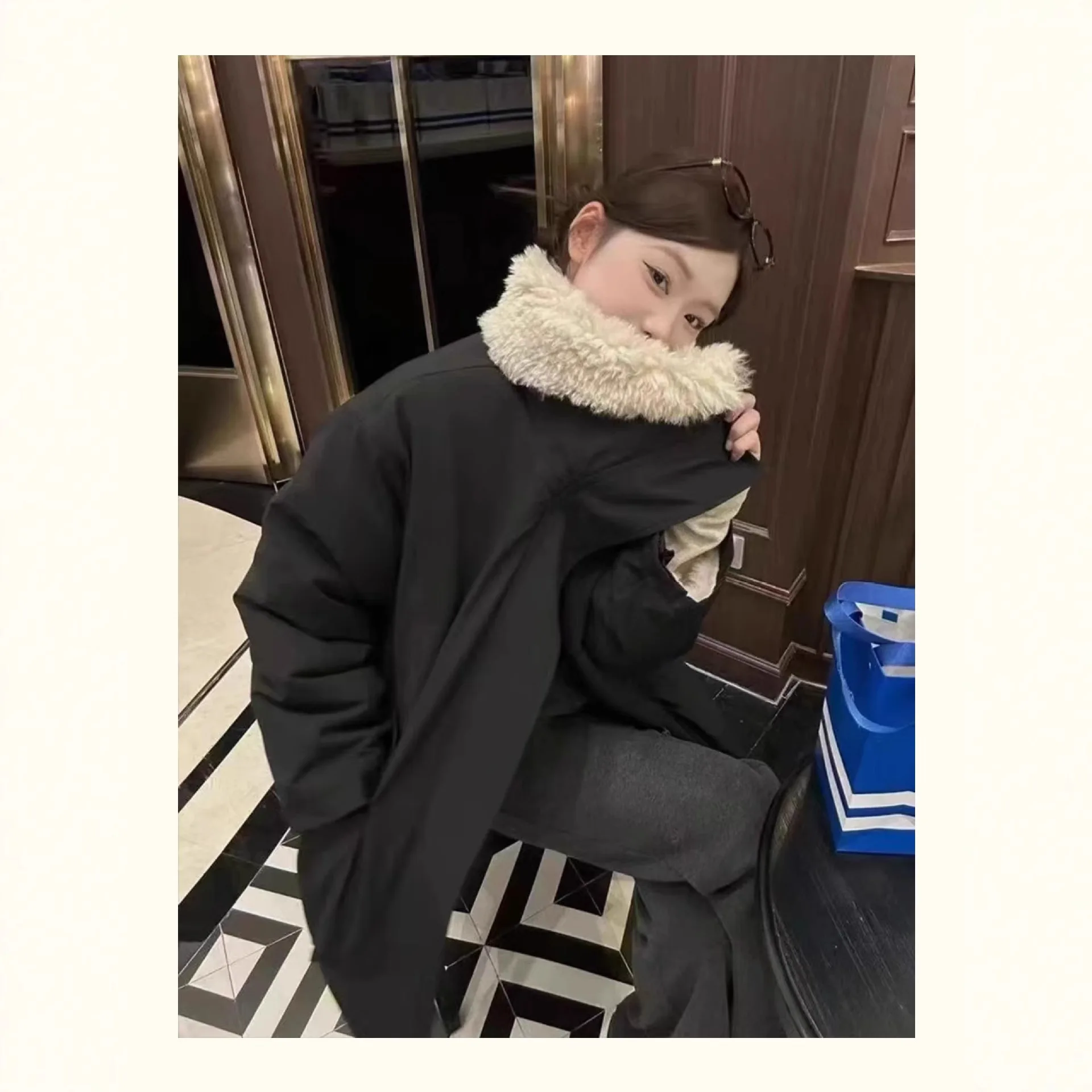 PinkyIsBlack Short Army Green Lamb Wool Jacket Women's Parkas Cotton Padded Jacket Coat Winter Female Clothes Tooling Outwear