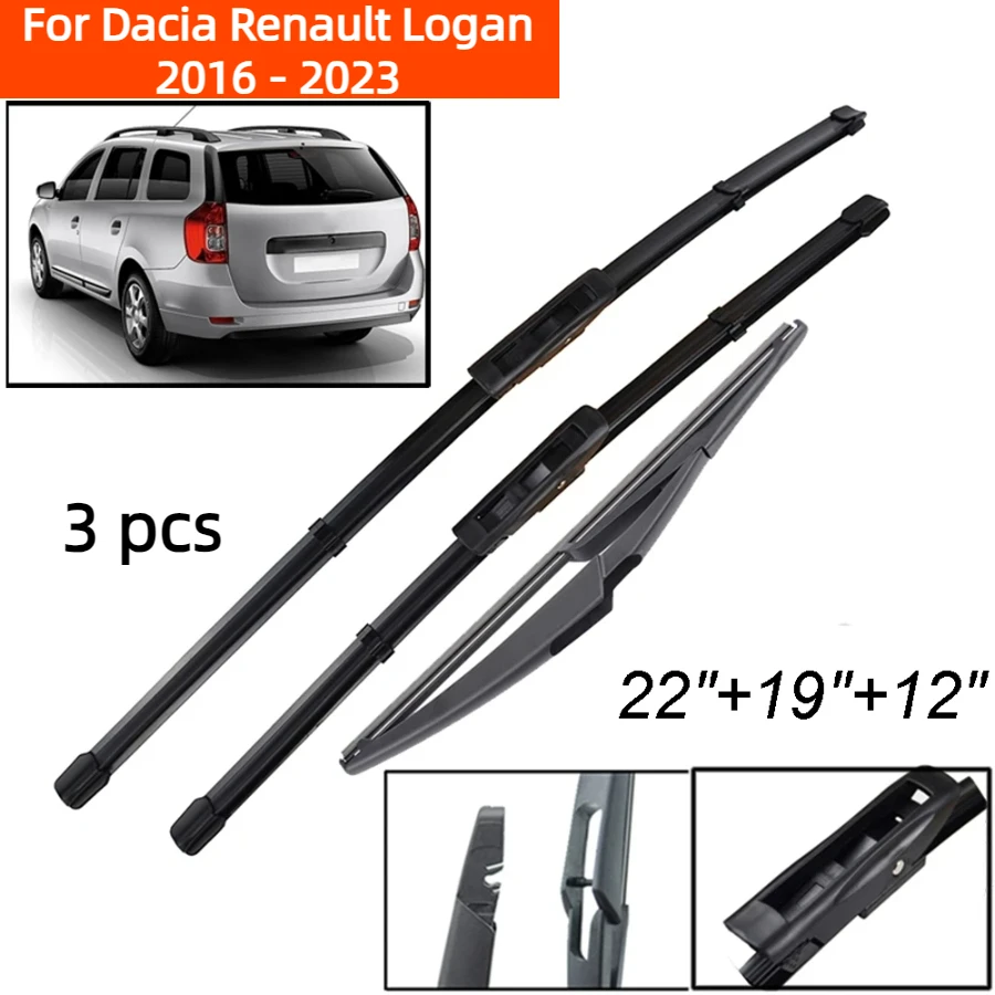 ZHANGU Wiper Front & Rear Wiper Blades Set For Dacia Renault Logan 2016 - 2023 Windshield Windscreen Window Brushes 22