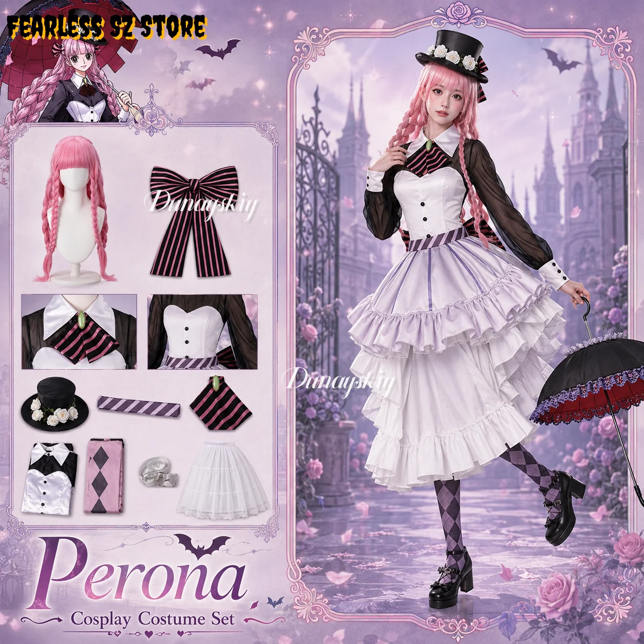 Perona Cosplay Anime Pirate Novel HEROINES Kawaii Classic Lolita Halloween Retro Palace Style Light Pinkish Purple Cake Dress