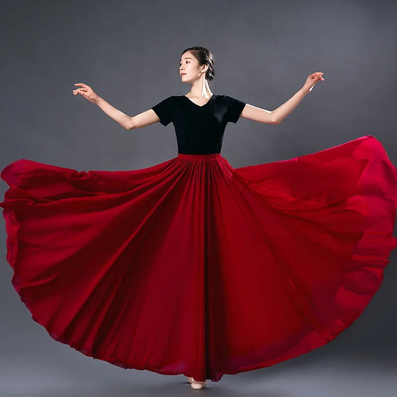 Falda de baile Swing grande de gasa para mujer, Ropa de baile de Xinjiang étnica tradicional, actuación de escenario español elegante, faldas de Flamenco