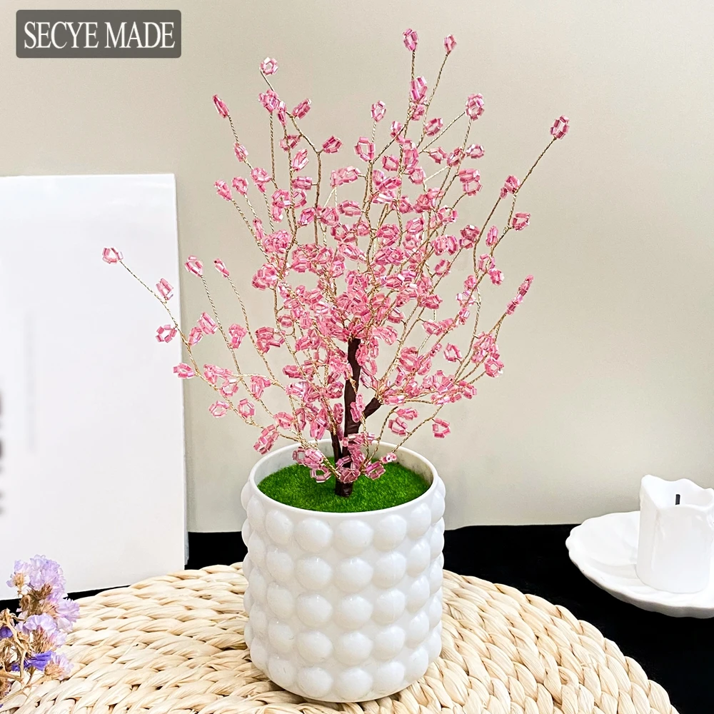 

Artificial Pink Flowers Potted Plant Glitter Small Bonsai Crystal Flowers Ornament Indoor Desktop Decor for Office Room Shop L28