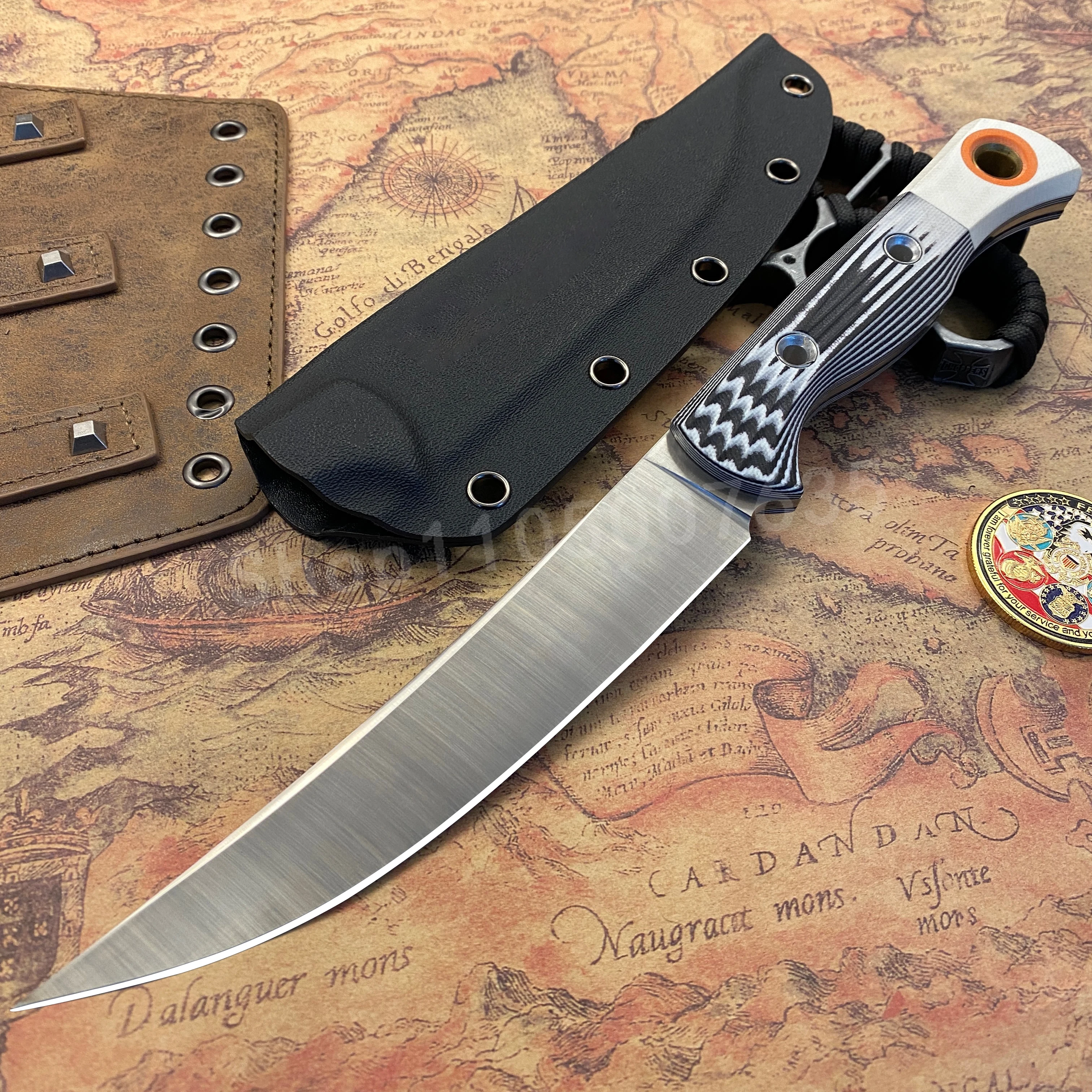 Meatcrafter 15500 High-Strength Large Straight Knife D2 Steel Blade Outdoor Tactical Camping Hunting Survival Tool Men's Gift