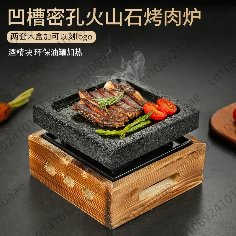 Gerillte Dichtporige Vulkangestein-Grillplatte Japanischer Stil Barbecue-Grill Teppanyaki Hochtemperatur-Steinplatte
