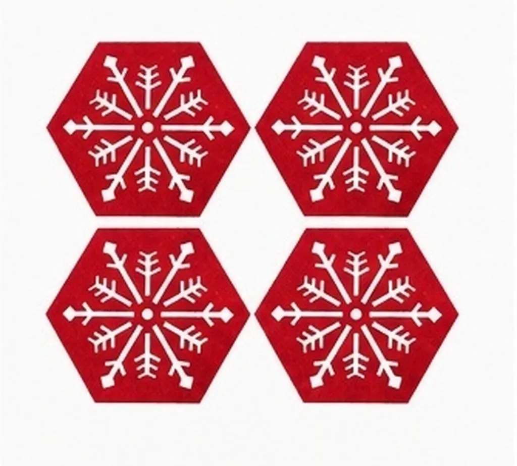 4Pcs Christmas Placemats Snowflake Design Hexagon Table Mats Wear Resistant Decorative Cup Mats for Holiday Party Home Use