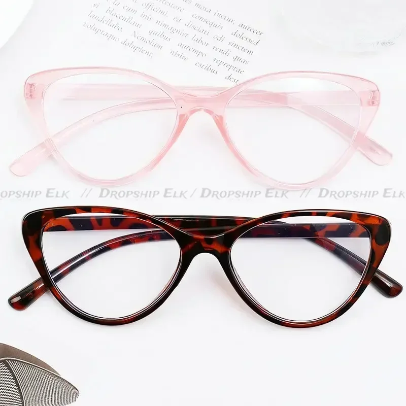 نظارات كلاسيكية مضادة للضوء الأزرق لعين القط للنساء ، نظارات قراءة كلاسيكية ، إطار مثلث عتيق ، نظارات شفافة