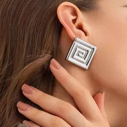 Pattern square stud earrings stainless steel earrings for women big statement stainless steel jewelry new in 2024