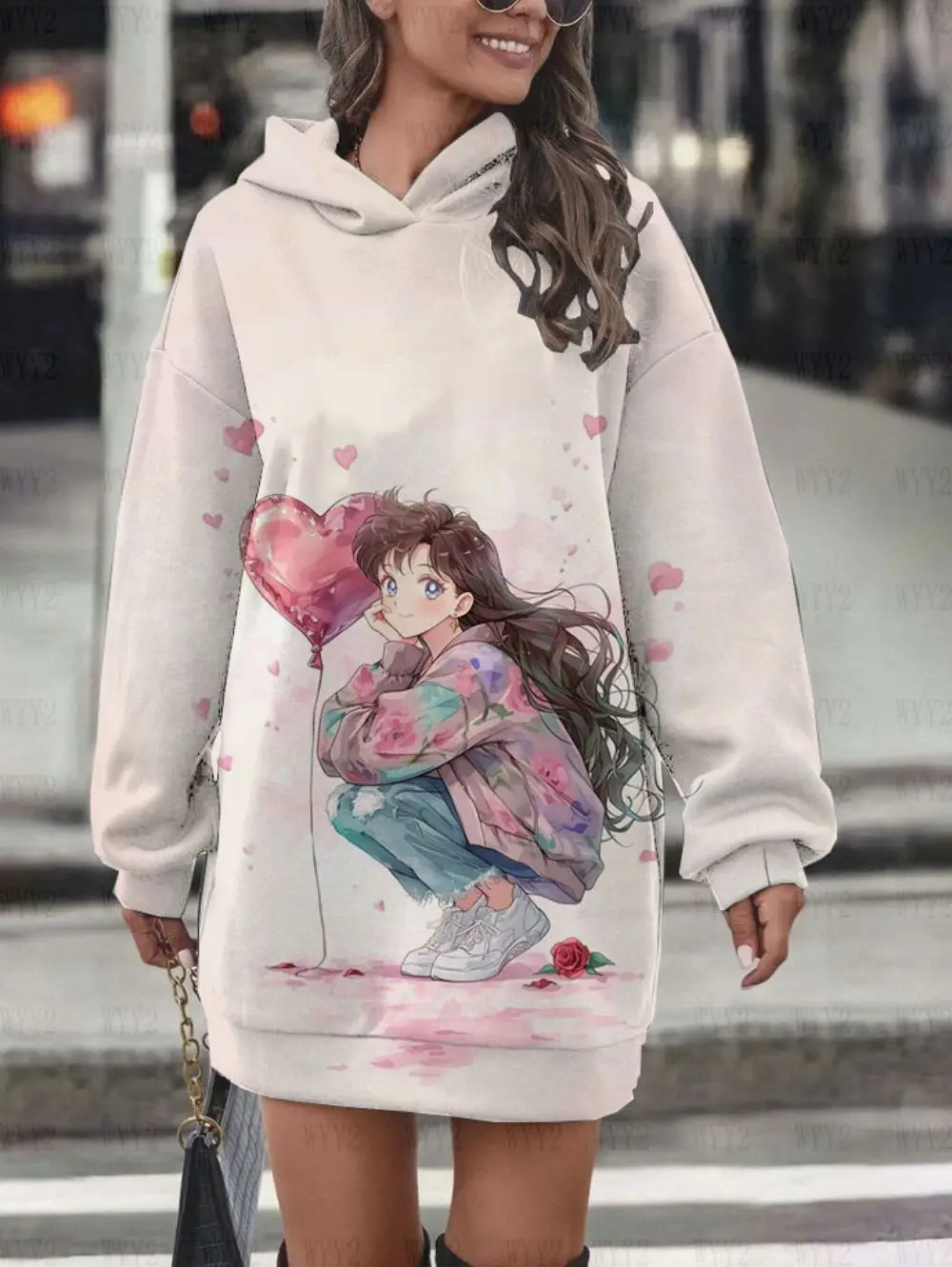 Autumn and Winter Girls Cute Hoodie Dress Sailor Moon Cute Print Fashion Korean Version All-match Girls Hoodie