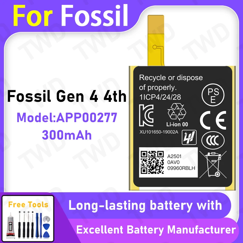 

100% New 300mAh APP00277 Battery For Apack Fossil Gen 4 4th Replacement Bateria+Free Tools